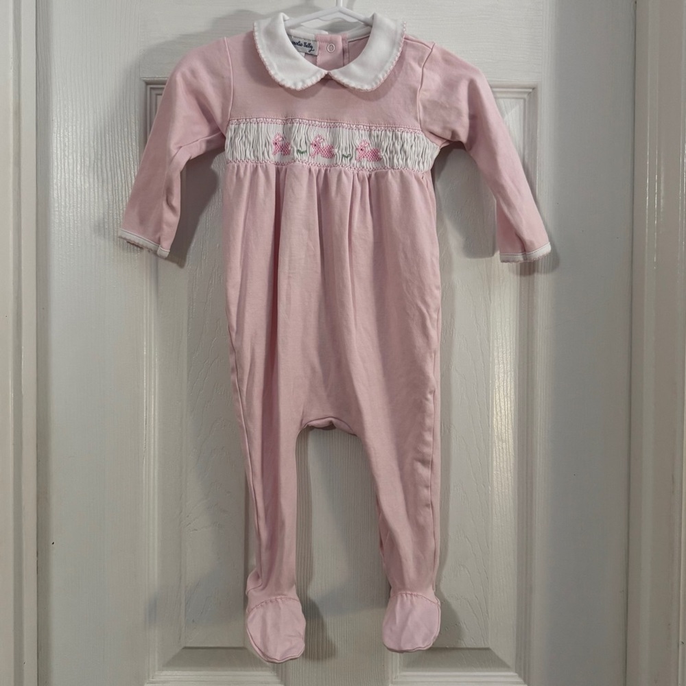 Classic Pink Footie One-Piece with Peter Pan Collar